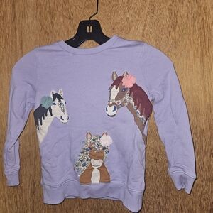 Mini Boden Kids' Horse Appliqué Cotton Sweatshirt in Misty Lavender, Size 6-7